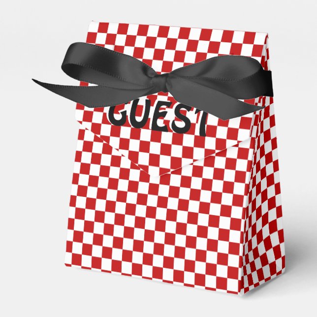 Chequered Red-white-Tent Style Favour Box (Front Side)