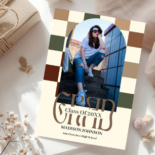 Chequered Retro Grad '25 Arch Photo Graduation  Invitation