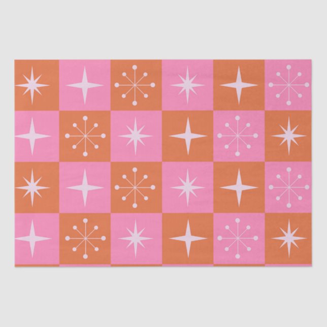 Chequered Retro stars pattern pink orange    Tissue Paper (Front)