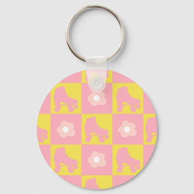 Chequered Roller Skates Quad Derby Skater Gift  Ke Keychain (Front)