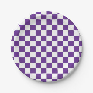 Chequered Royal Purple  and White Paper Plate