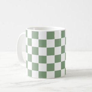Chequered Sage Green and White Coffee Mug