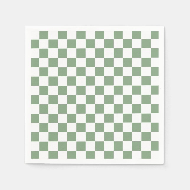 Chequered Sage Green and White Napkin (Front)