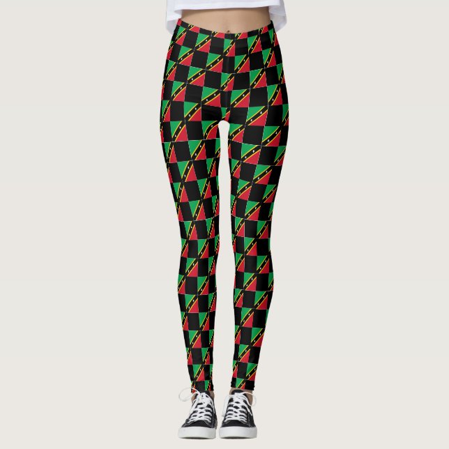 Chequered Saint Kitts and Nevis Flag Pattern  Leggings (Front)