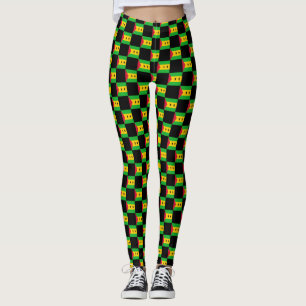 Chequered Sao Tome and Principe Flag Pattern Leggings