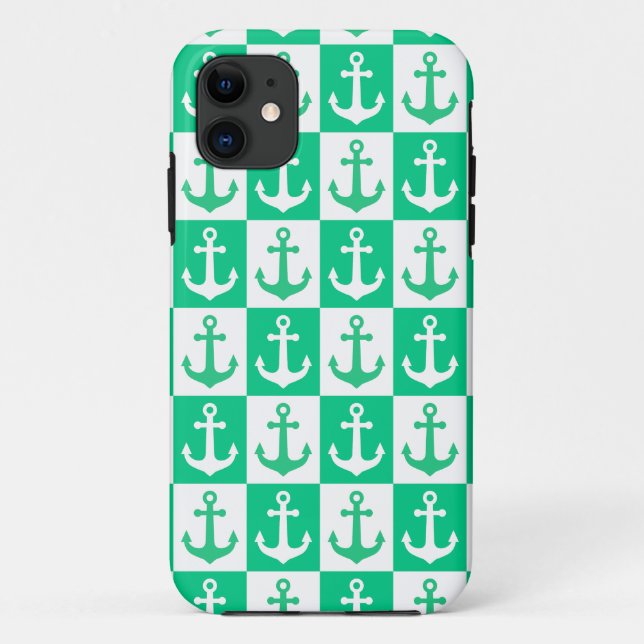 Chequered Ship Anchor Pattern - Ocean Green    Case-Mate iPhone Case (Back)