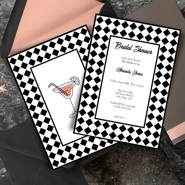 Chequered Simple Modern Black White Bridal Shower Invitation (Creator Uploaded)