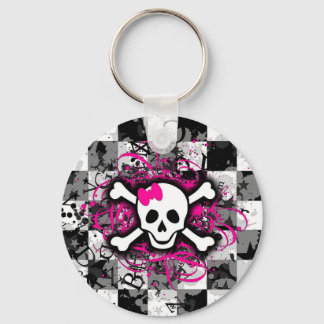 Chequered Skull With Hot Pink Splatter Keychain