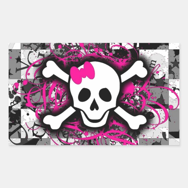 Chequered Skull With Hot Pink Splatter Sticker (Front)