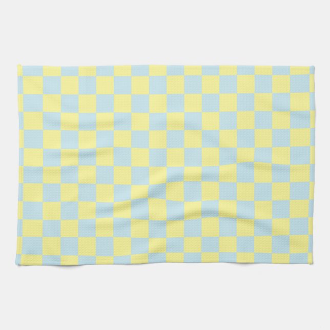 Chequered Soft Blue and Yellow Kitchen Towel (Horizontal)