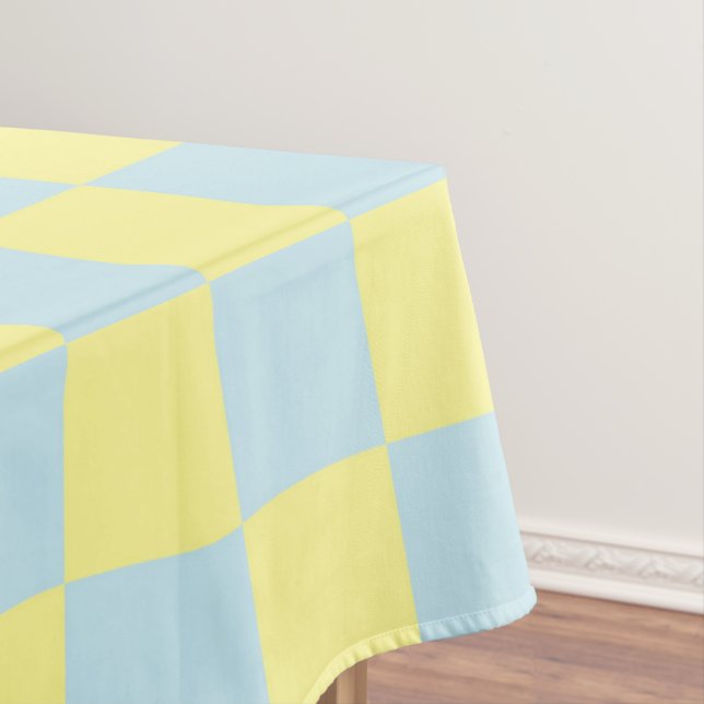 Chequered Soft Blue and Yellow Tablecloth (In Situ)