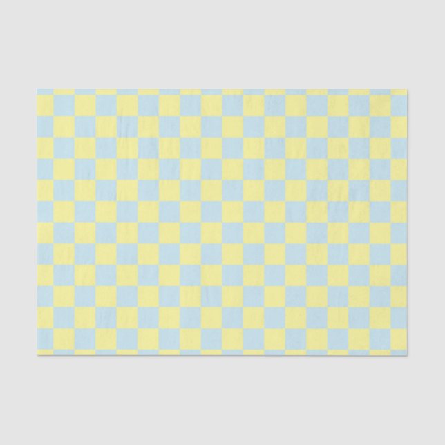 Chequered Soft Blue and Yellow Tissue Paper (Front)