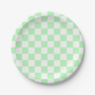 Chequered Soft Green and White Paper Plate