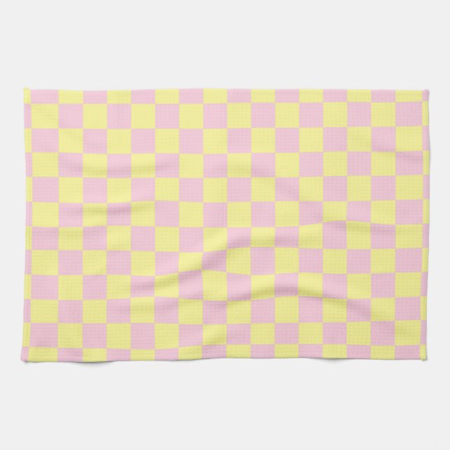 Chequered Soft Pink and Yellow Kitchen Towel (Horizontal)