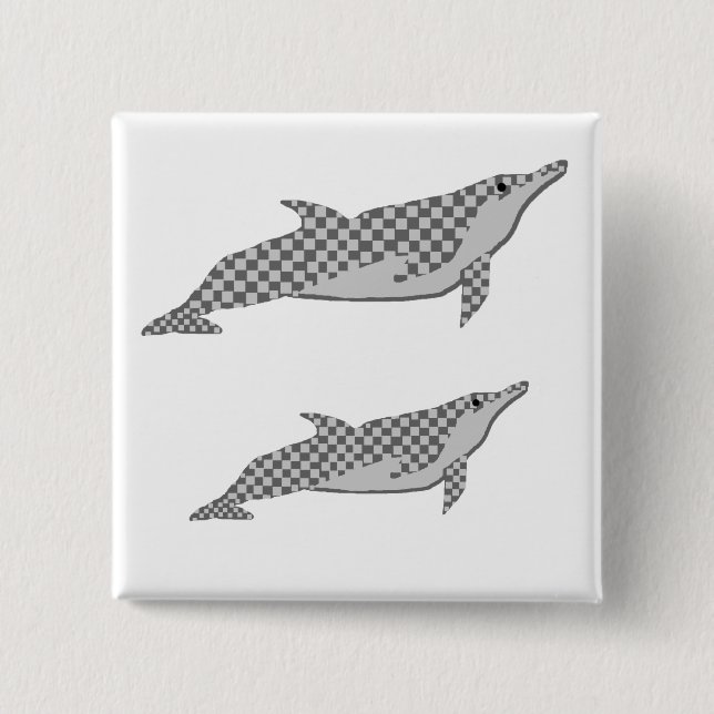 Chequered spinner dolphin tie 2 inch square button (Front)