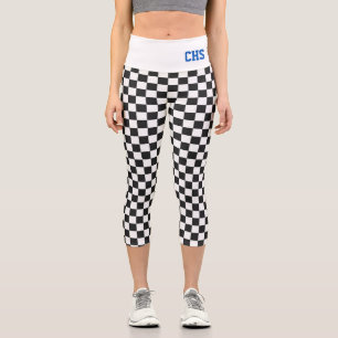 Chequered Sports Team Colours School Initials Fun Capri Leggings