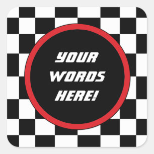 Chequered Square Custom Text Square Sticker