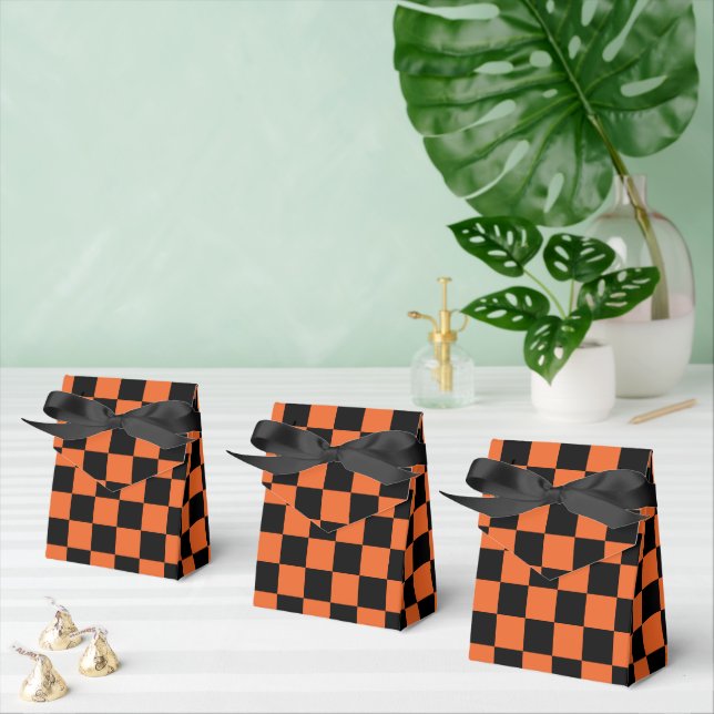 Chequered squares Black and Orange geometric retro Favor Box (Multiple)