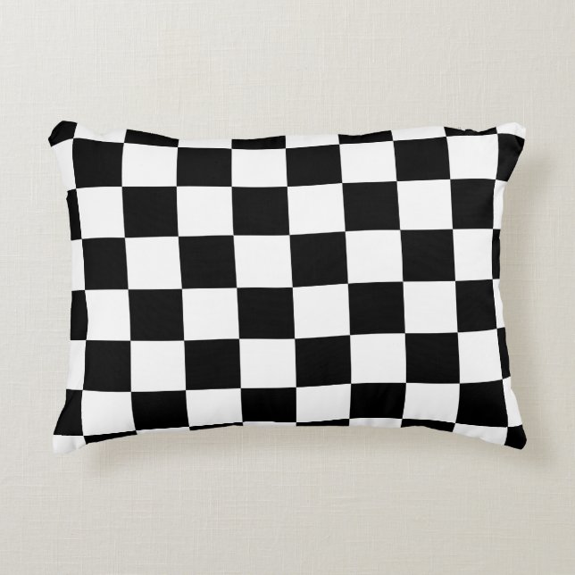 Chequered squares black and white geometric retro accent pillow (Front)