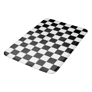 Chequered squares black and white geometric retro bath mat
