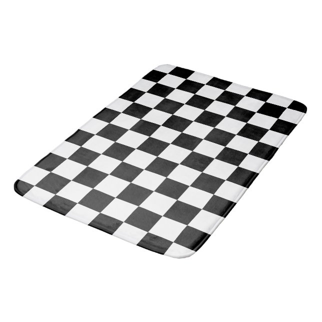 Chequered squares black and white geometric retro bath mat (Angled)
