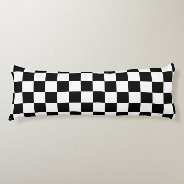 Chequered squares black and white geometric retro body pillow (Front)