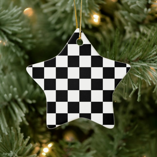 Chequered squares black and white geometric retro ceramic ornament (Tree)