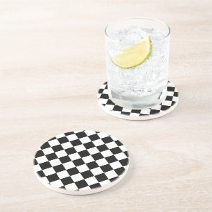 Chequered squares black and white geometric retro coaster