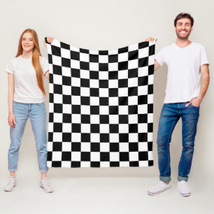 Chequered squares black and white geometric retro fleece blanket