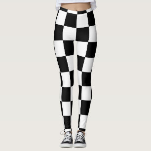 Chequered squares black and white geometric retro  leggings