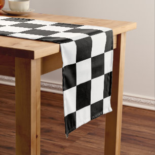 Chequered squares black and white geometric retro long table runner