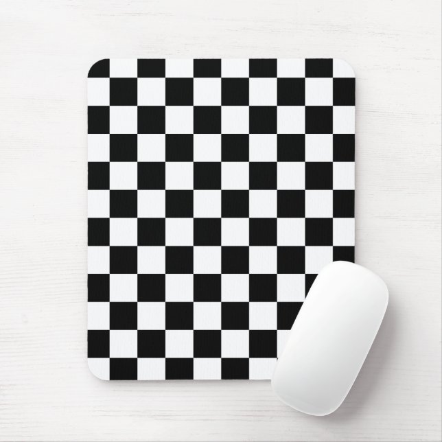 Chequered squares black and white geometric retro mouse pad (With Mouse)