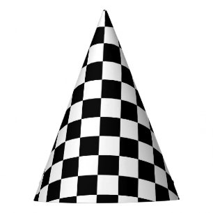 Chequered squares black and white geometric retro party hat