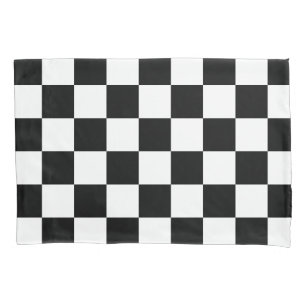Chequered squares black and white geometric retro pillowcase