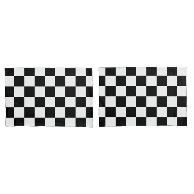 Chequered squares black and white geometric retro pillowcase (Front-Set)
