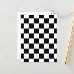 Chequered squares black and white geometric retro postcard