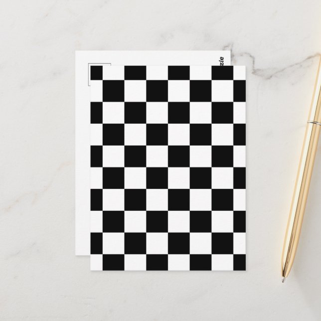 Chequered squares black and white geometric retro postcard (Front/Back In Situ)