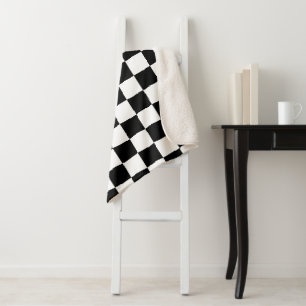 Chequered squares black and white geometric retro sherpa blanket