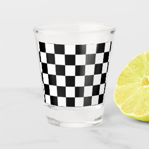 Chequered squares black and white geometric retro shot glass