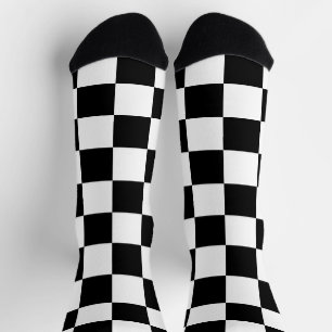 Chequered squares black and white geometric retro socks