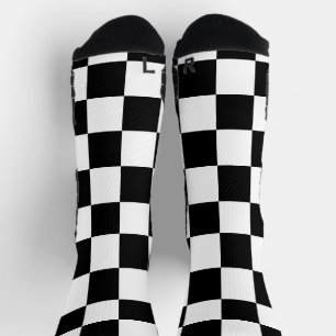 Chequered squares black and white geometric retro  socks