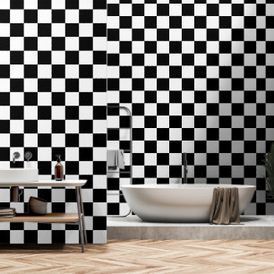 Chequered squares black and white geometric retro wallpaper