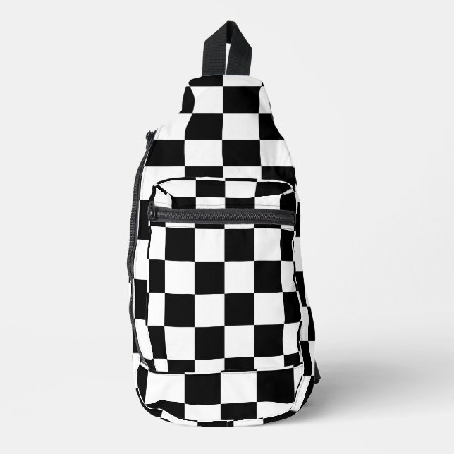 Chequered squares Black and White geometry pattern Sling Bag (Front)