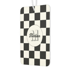 Chequered squares black and white retro Monogram Air Freshener