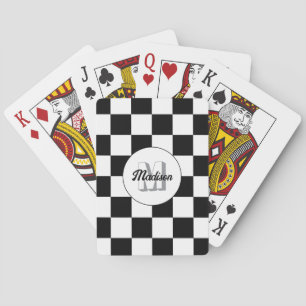 Chequered squares black and white retro Monogram Playing Cards