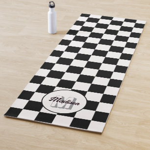 Chequered squares Black and White retro Monogram Yoga Mat
