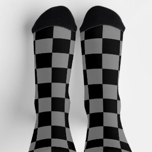 Chequered squares grey black geometric retro socks