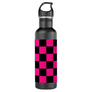 Chequered squares hot pink black geometric retro 710 ml water bottle