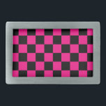 Chequered squares hot pink black geometric retro belt buckle<br><div class="desc">Chequered squares hot pink black geometric retro pattern gift for her. Cool retro chequered geometric square pattern. Vintage tile black and hot pink modern chequered.</div>