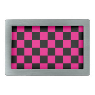 Chequered squares hot pink black geometric retro belt buckle